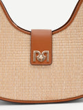 Borsa a sella beige effetto raffia
