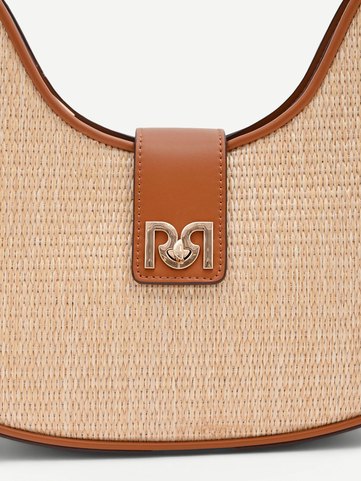 Borsa a sella beige effetto raffia
