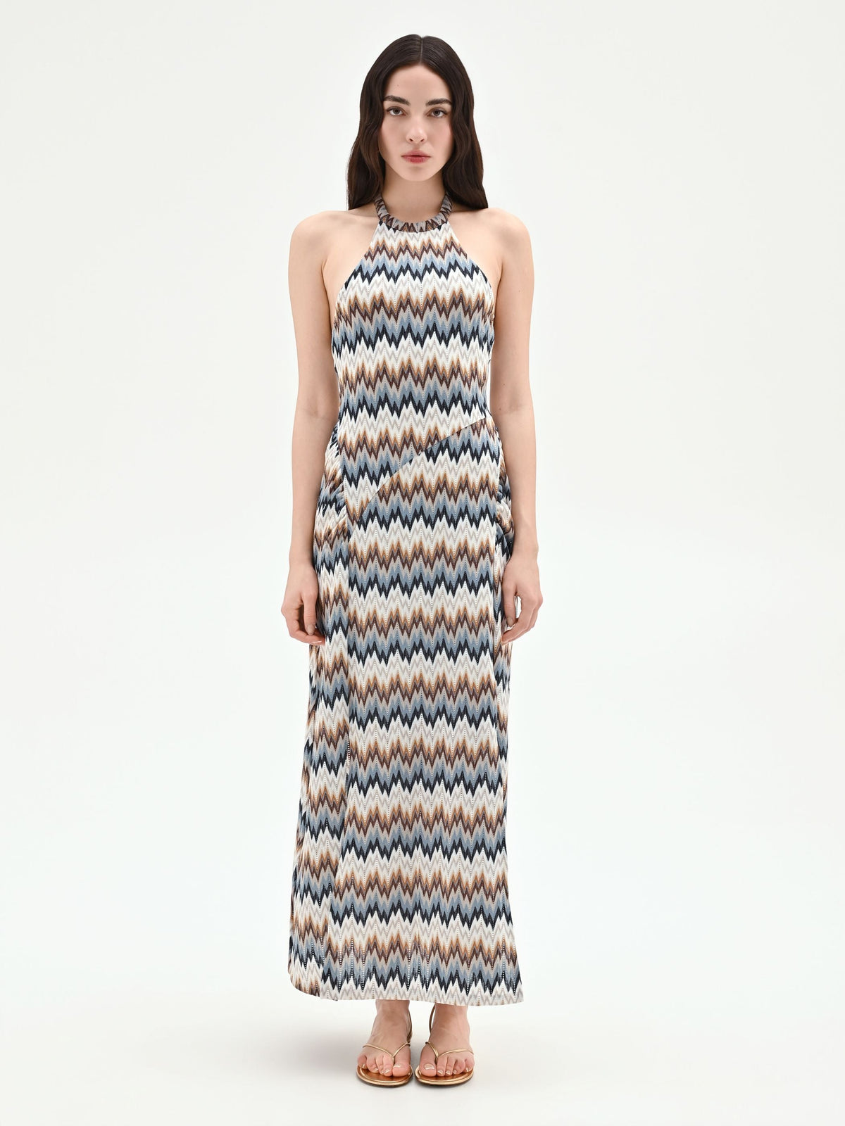 Abito lungo azzurro con motivo chevron