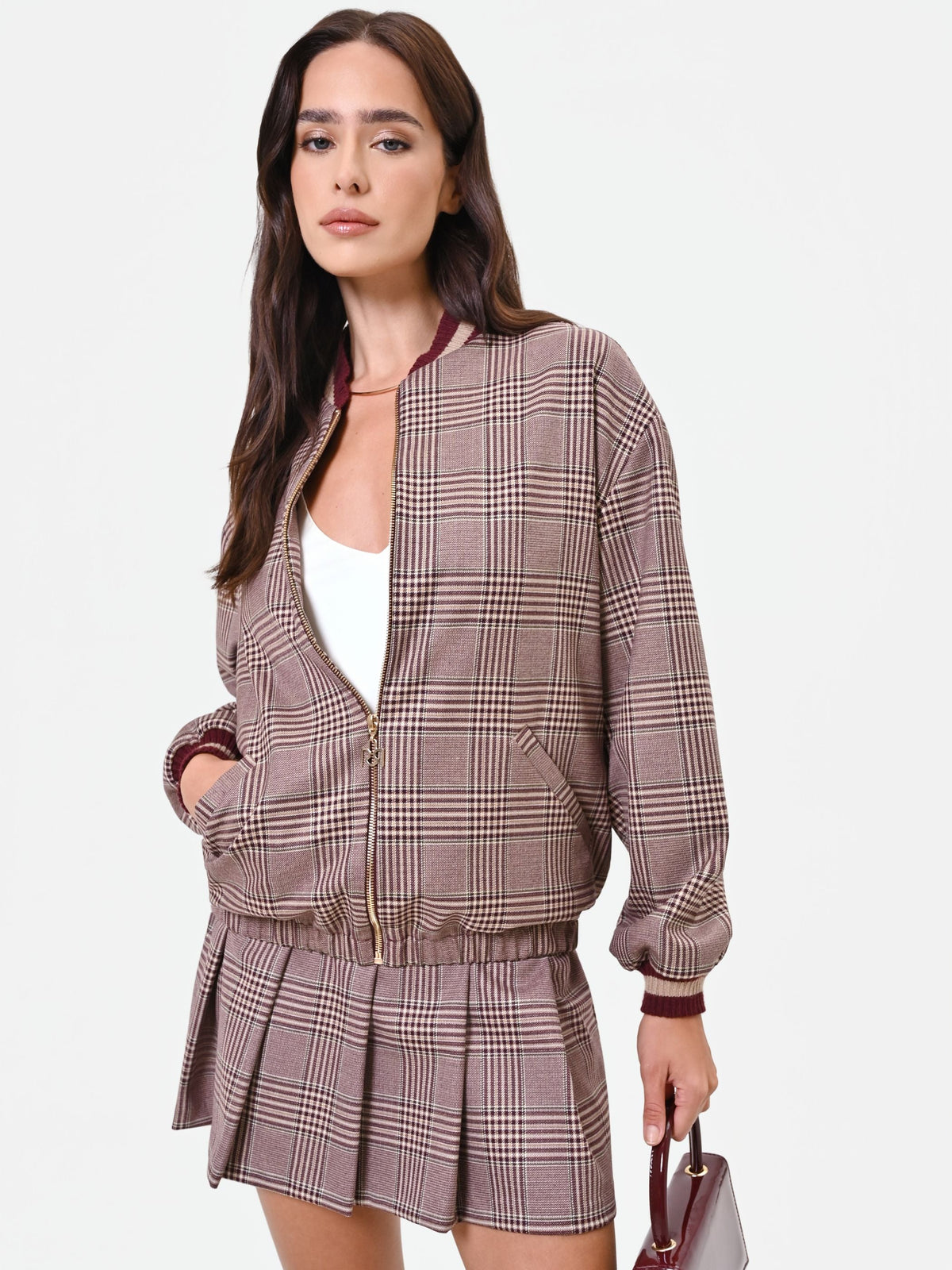 Bomber fantasia check rosso bordeaux