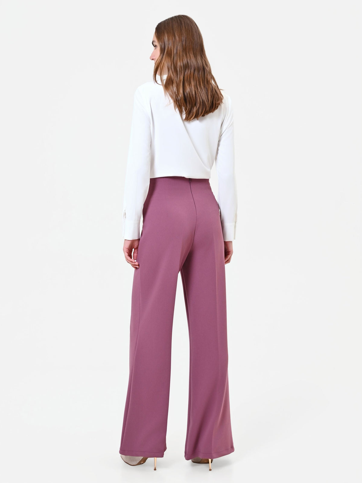 Pantalone a palazzo rosa antico in scuba crepe
