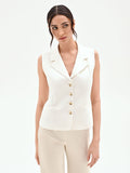 Gilet panna con bottoni design oro