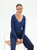 Cardigan blu brillante in maglia fine