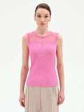 Top rosa in maglia a costine con inserto a righe