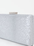 Borsa clutch argento con applicazione gioiello