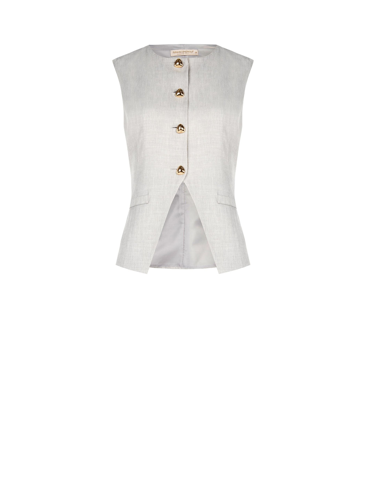 Gilet grigio sciancrato con bottoni dorati
