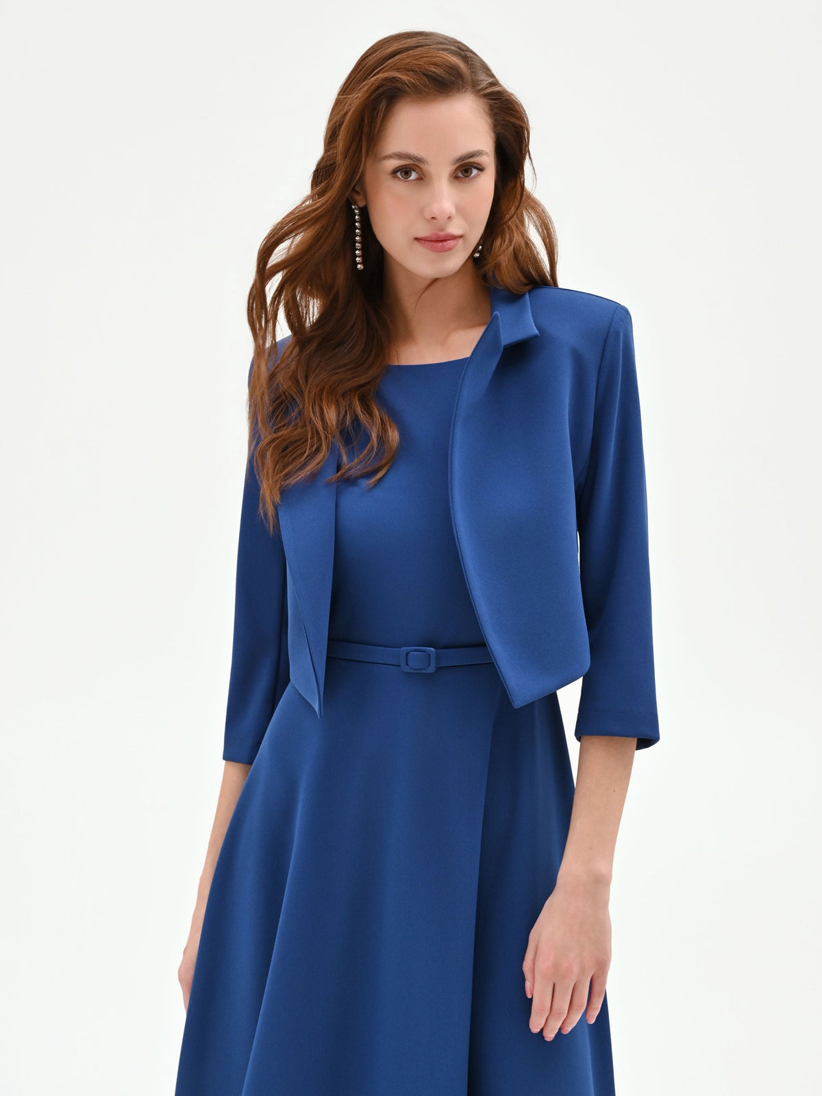 Giacca bolero blu brillante con maniche a tre quarti