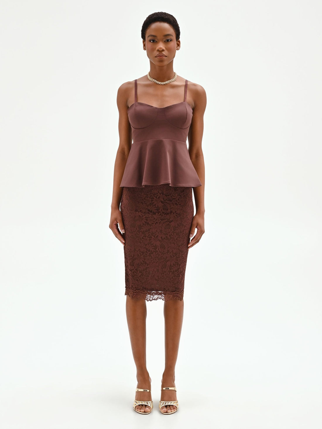 Top bustier in cotone color cioccolato con baschina