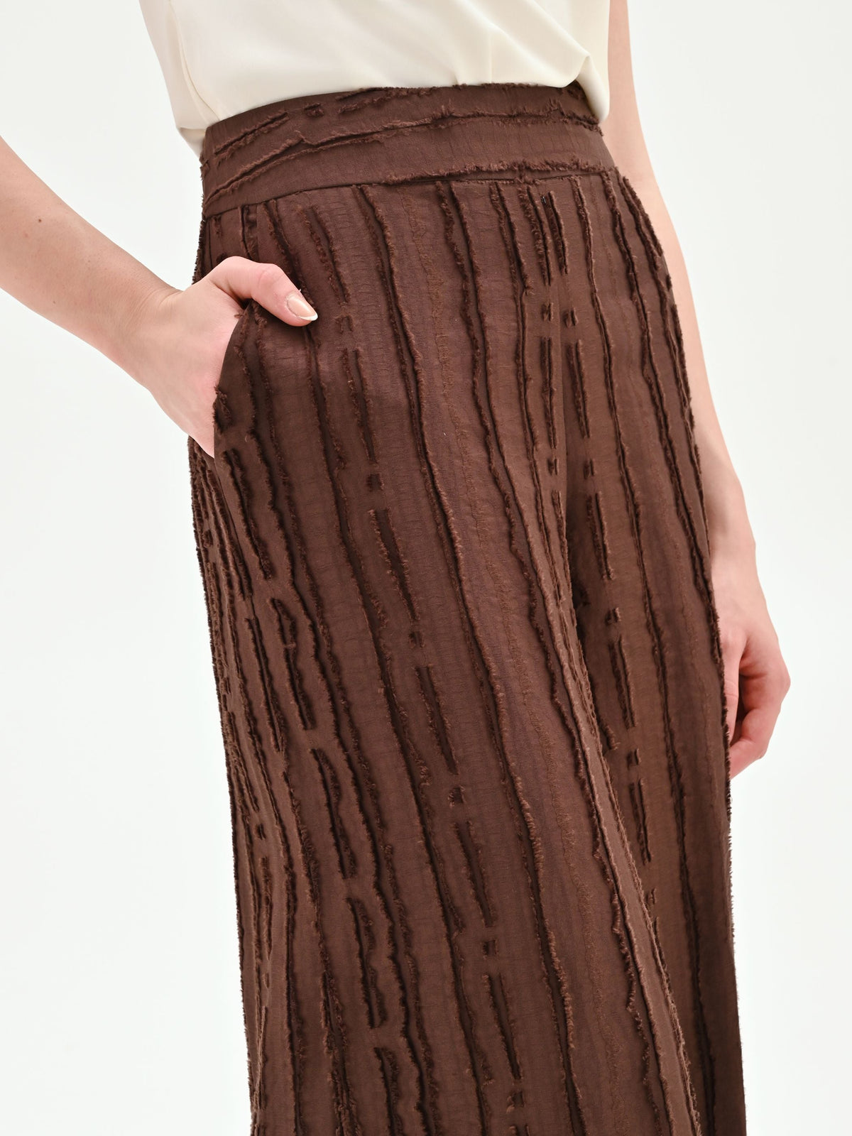 Pantalone a palazzo cioccolato in jacquard