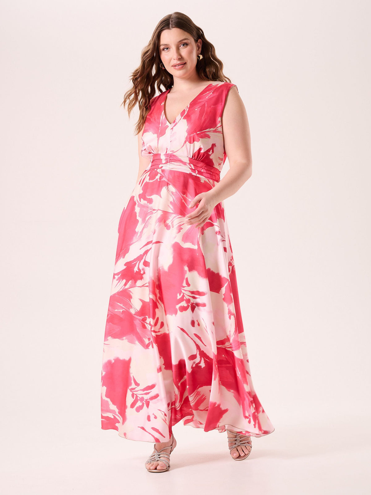 Abito Curvy Lungo stampa Rosa Camelia