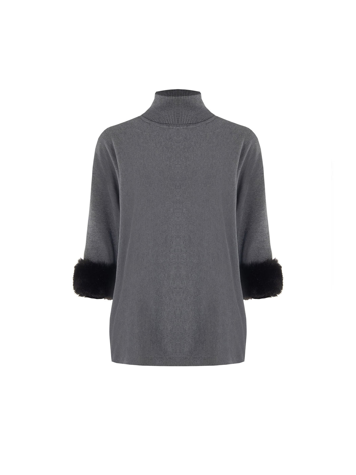 Maglia in viscosa grigio scuro con polsi effetto pelliccia