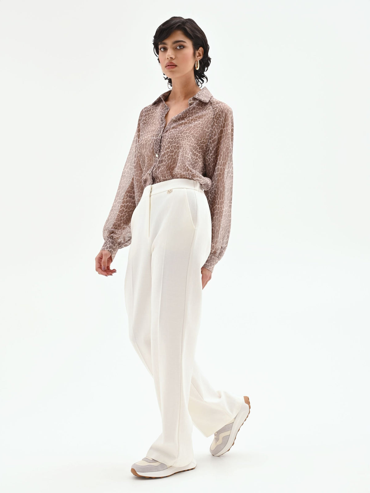 Pantalone palazzo in misto cotone lyocell bianco