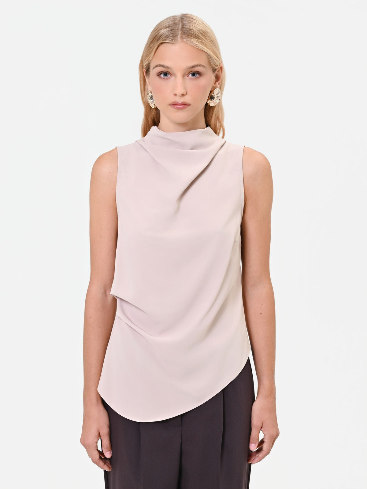 Top asimmetrico drappeggiato tortora beige