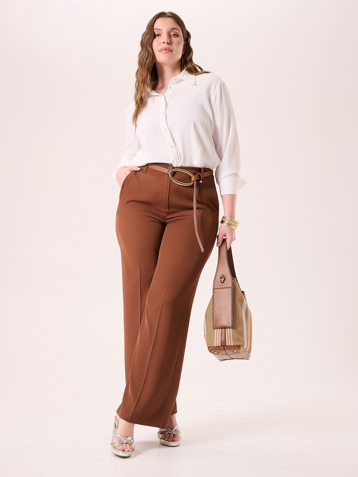 Pantaloni Curvy Ampi Marrone Cioccolato