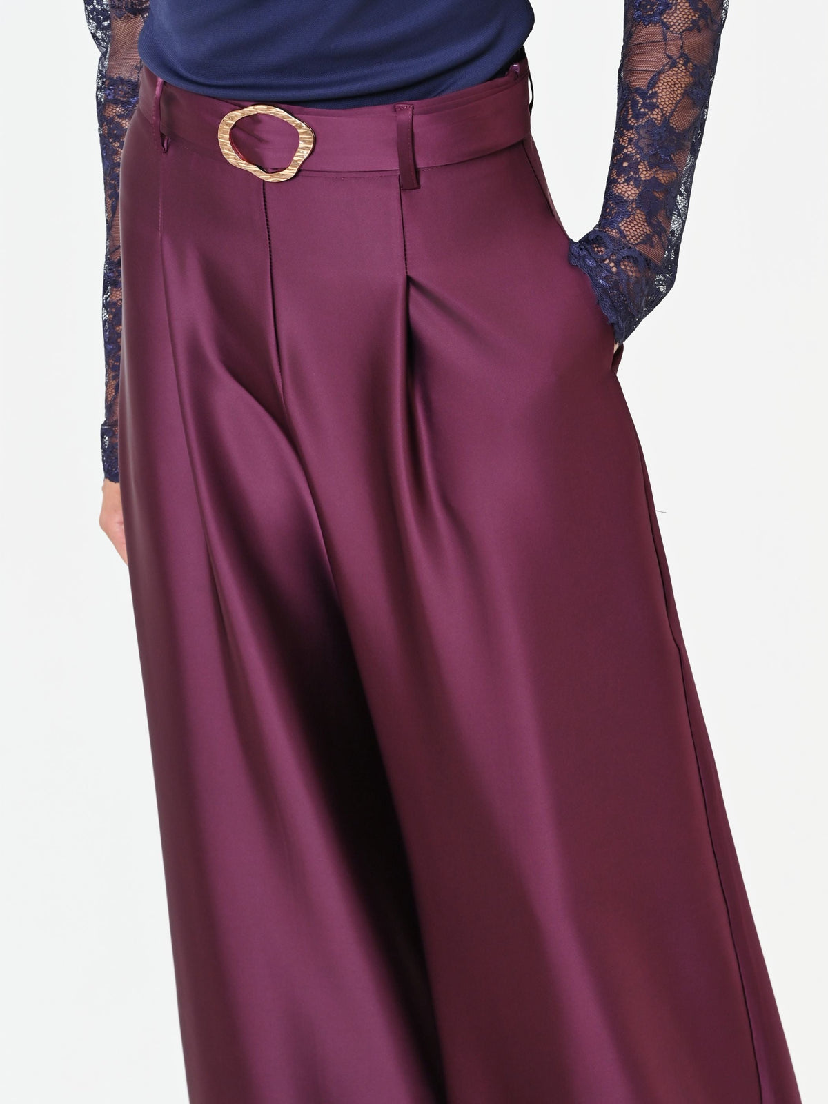 Pantalone palazzo bordeaux in raso