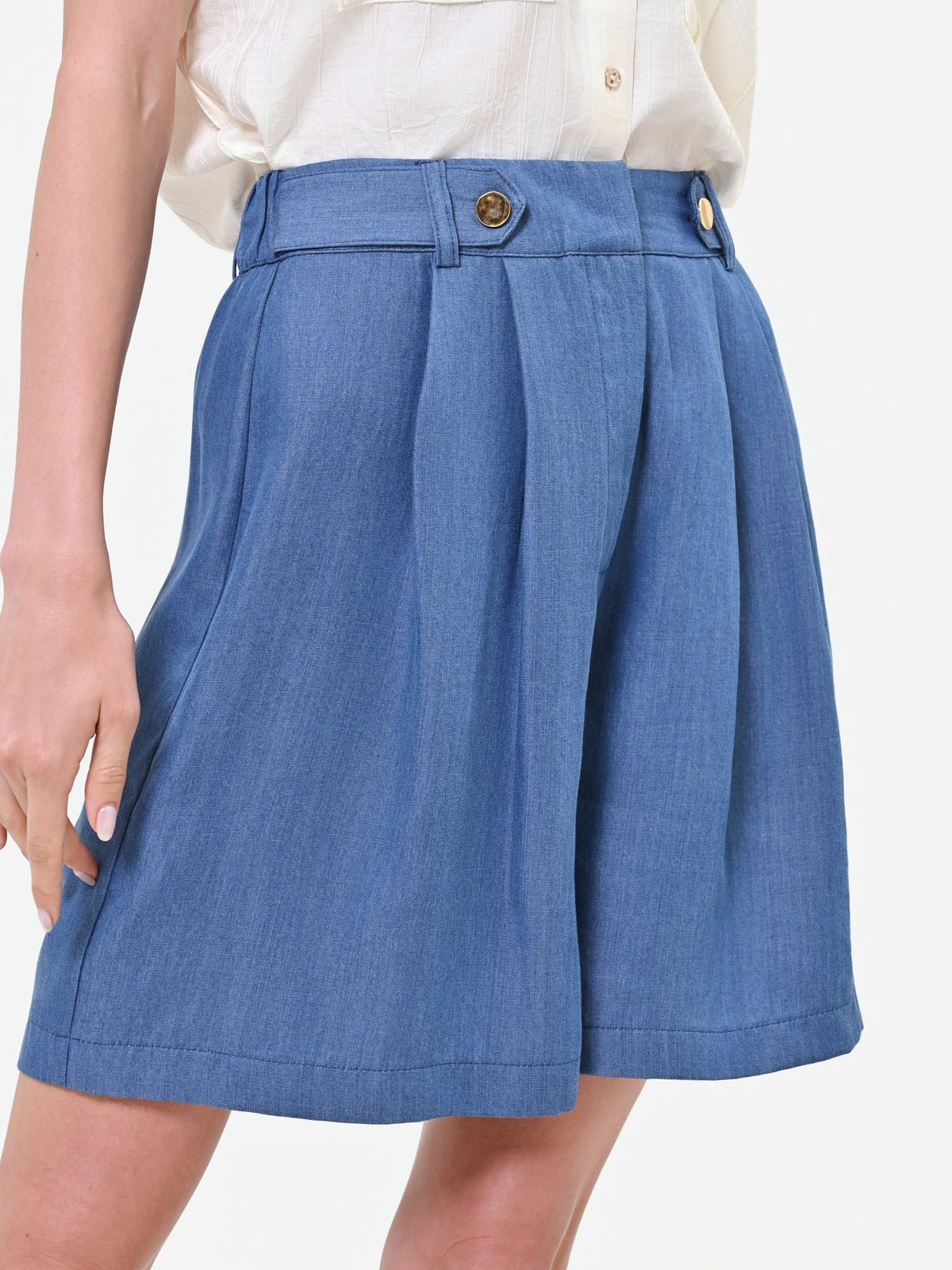 Pantalone bermuda blu in lyocell