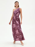 Abito lungo rosso bordeaux con stampa floreale