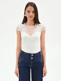 Top body avorio con inserti in pizzo e tulle