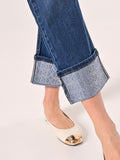 Jeans con Risvolto Logo Strass