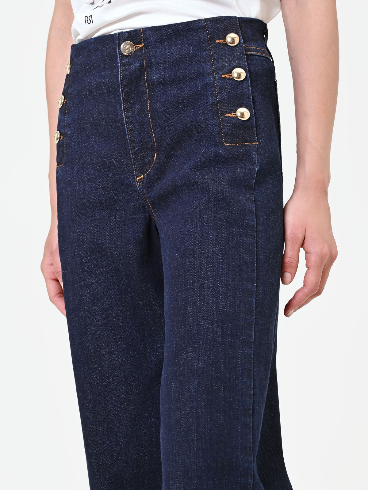 Jeans blu navy a palazzo con bottoni stile marina