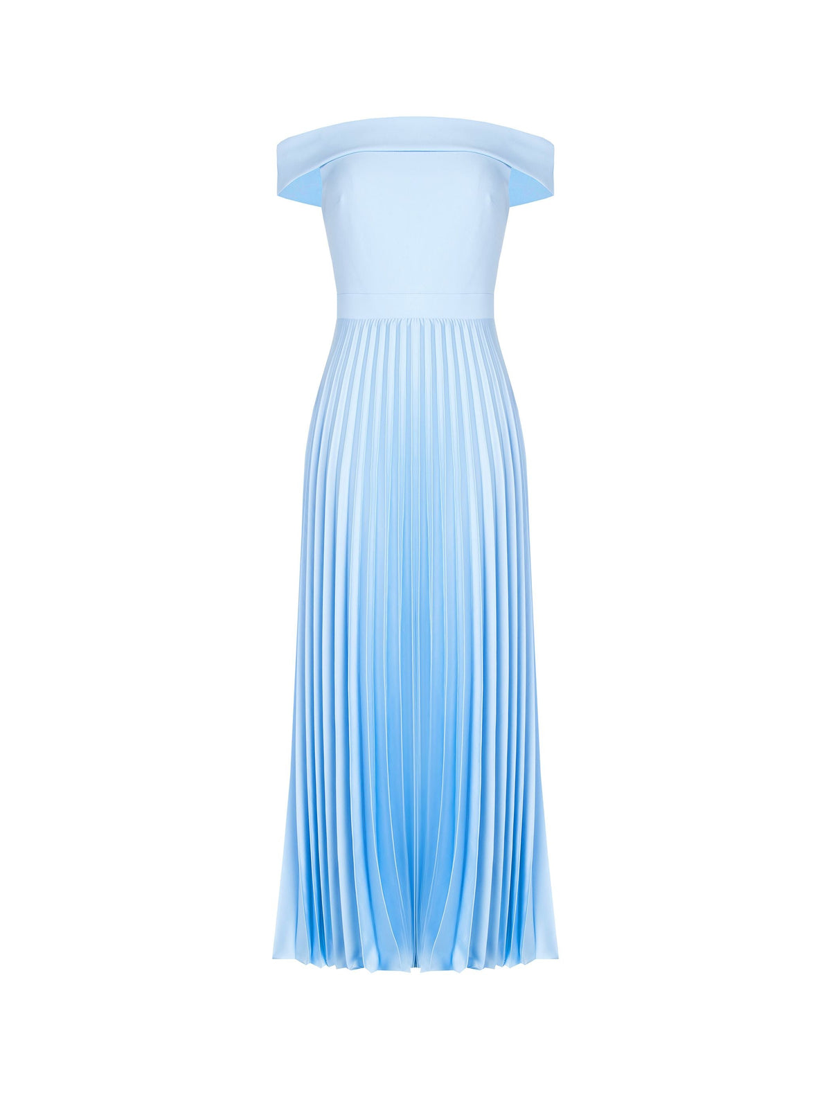 Abito Off-the-Shoulders Azzurro con Gonna Plissé