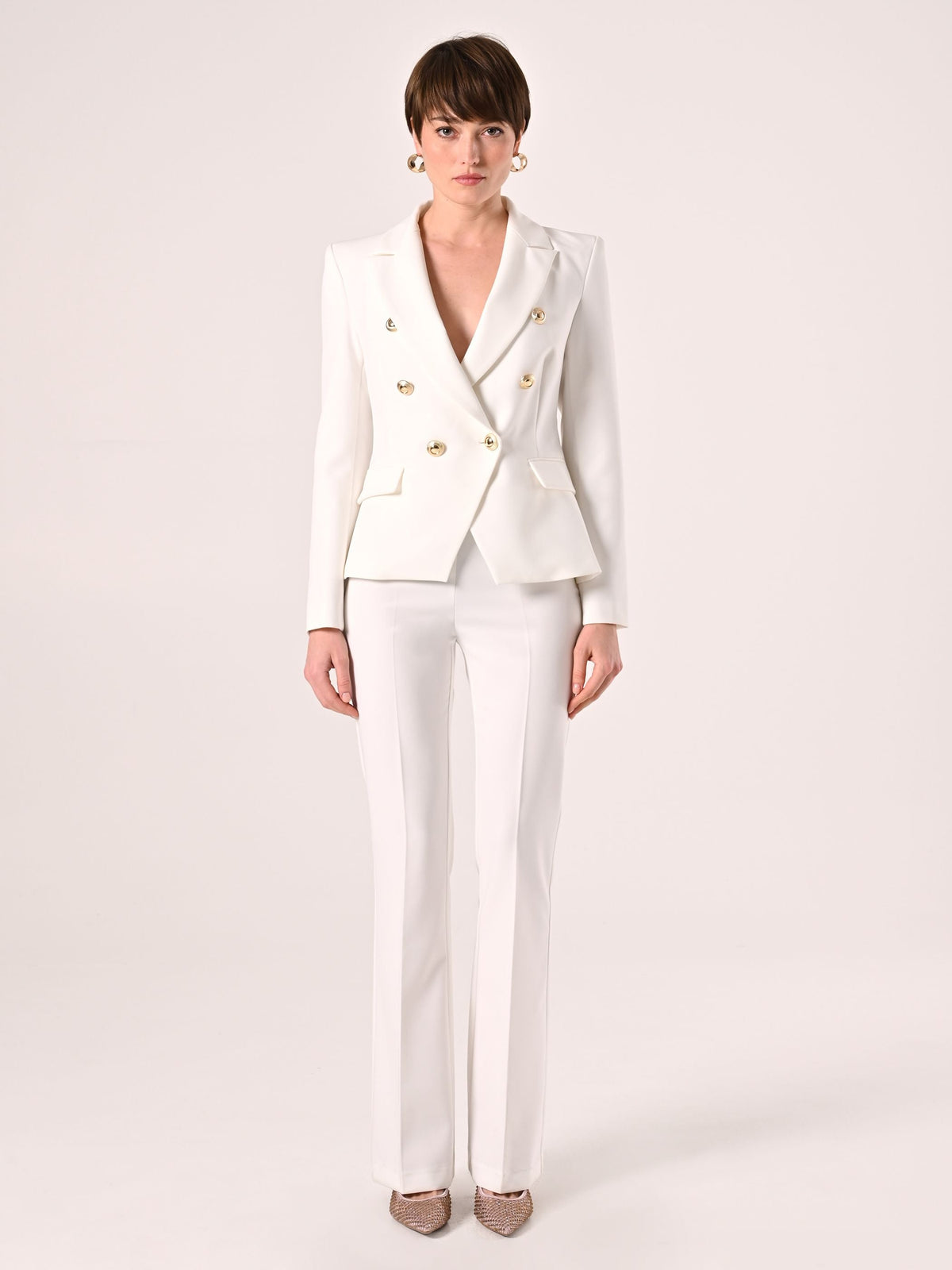 Pantaloni Mid Flared in Tessuto Tecnico Bianco