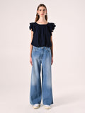 Blusa con Maniche ad Aletta Blu Navy