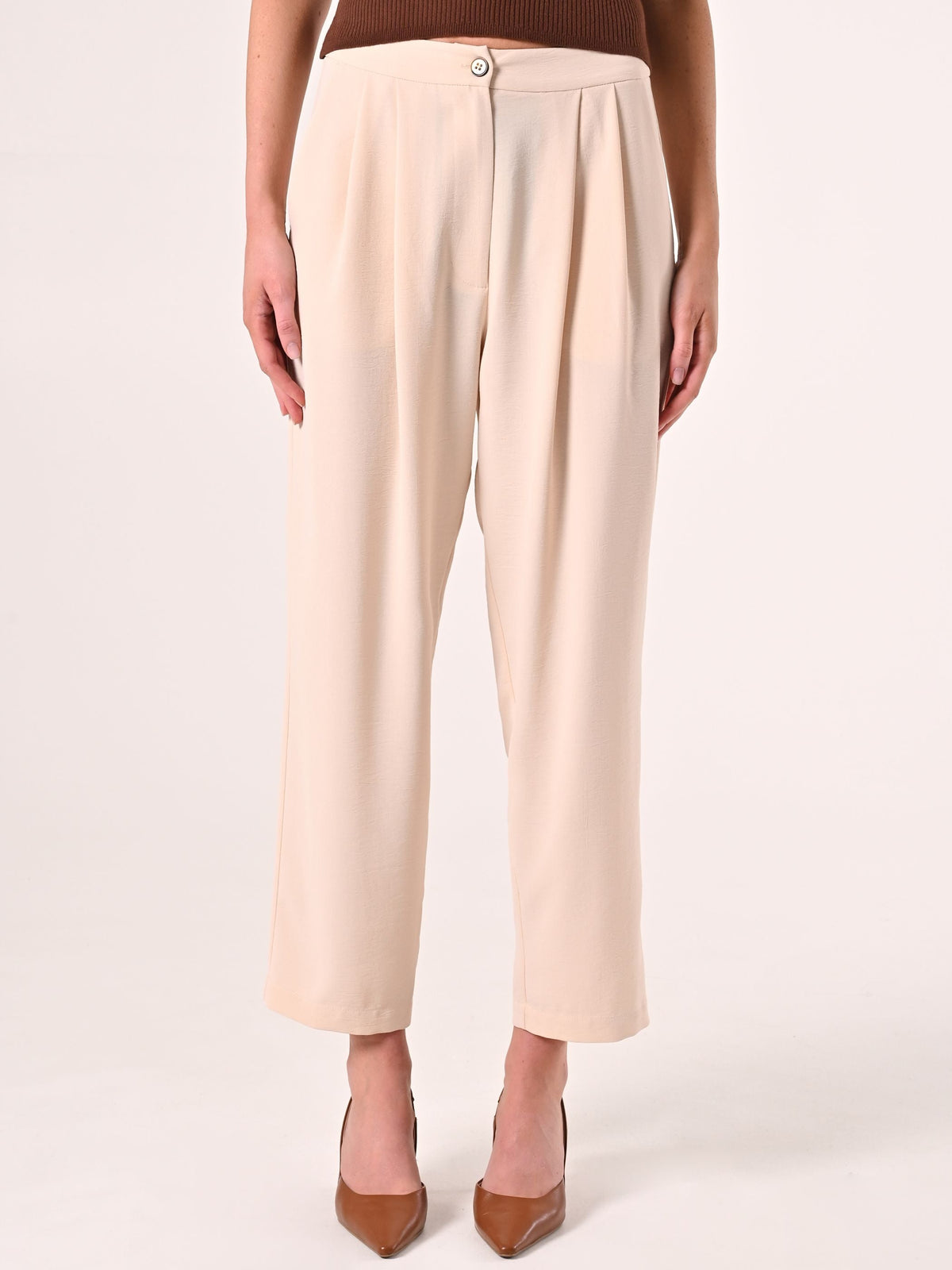 Pantaloni effetto Goffrato Beige