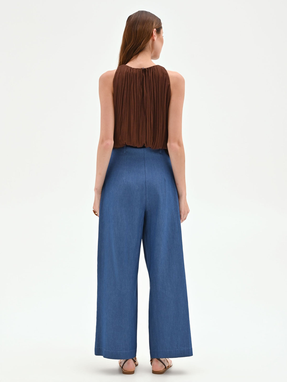 Pantalone a palazzo blu indaco con cintura