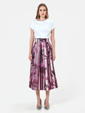 Gonna midi plissettata rosso bordeaux con fantasia floreale