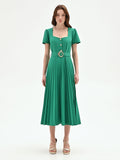 Abito midi verde con gonna plissé