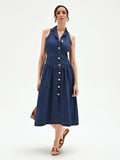 Abito chemisier blu in denim smanicato