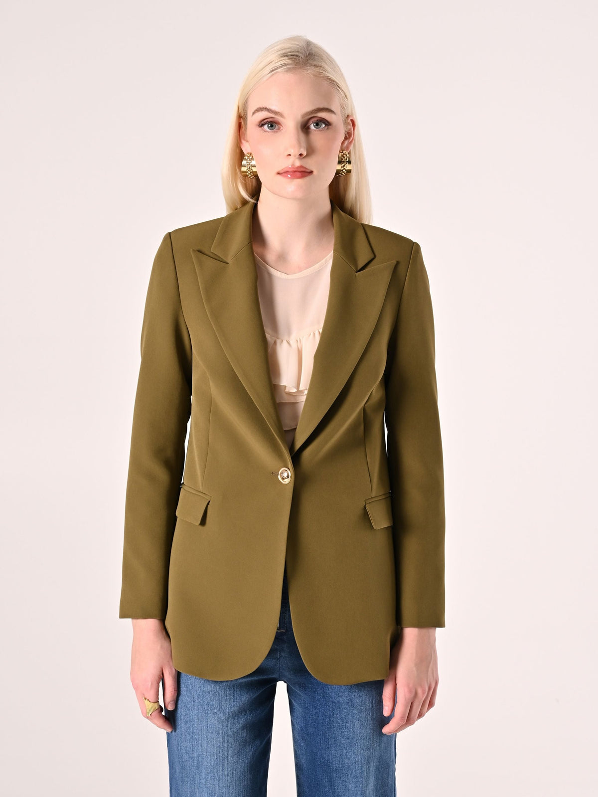 Giacca Monopetto con Bottoni Dorati Verde Militare