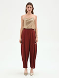 Pantalone bordeaux a palloncino in lino