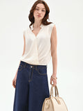 Top panna bianco in tweed stile gilet