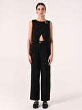 Crop Top Nero con Bottoni Gioiello