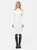 Abito midi in maglia di viscosa bianco panna con cut out