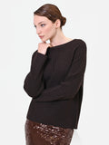 Maglia marrone moro con texture a coste misto viscosa e alpaca