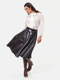 Gonna midi marrone in similpelle stampa cocco