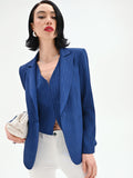 Giacca blazer blu brillante effetto gessato