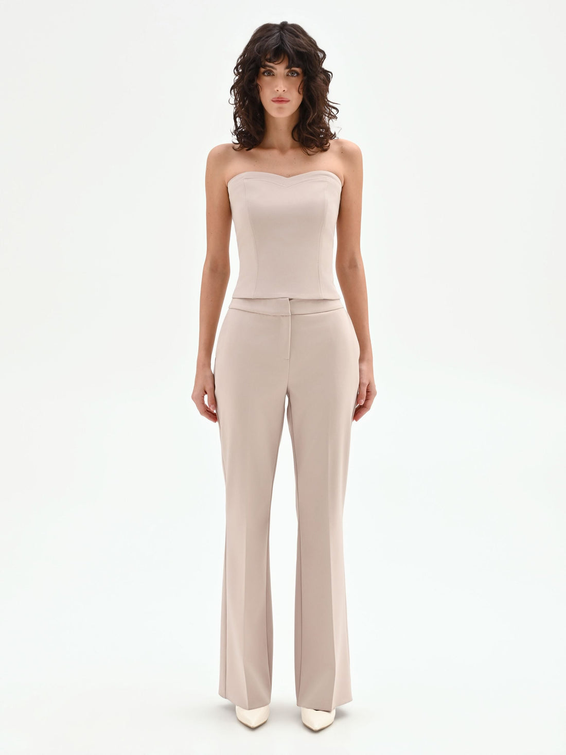 Pantalone studio tortora beige mid flared