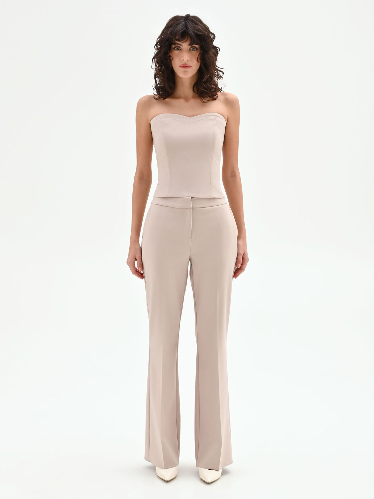 Pantalone studio tortora beige mid flared