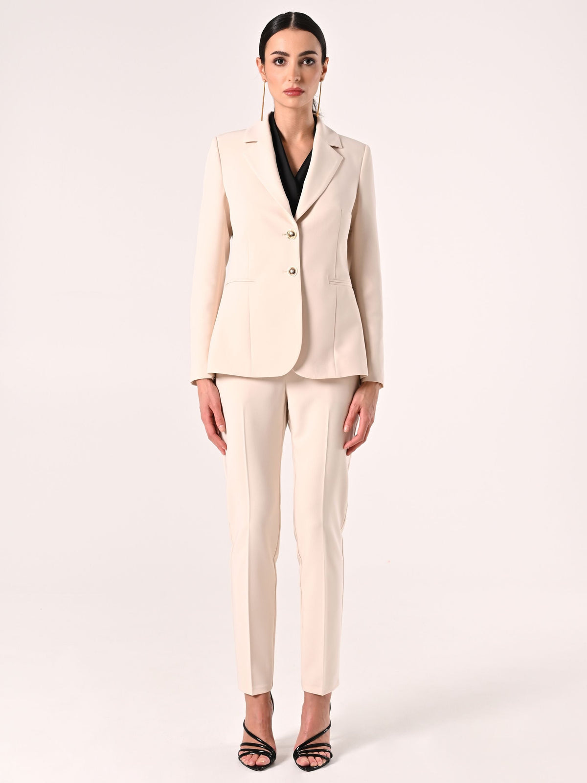 Giacca a Due Bottoni in Tessuto Tecnico Beige Chiaro