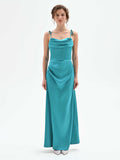 Abito lungo atelier  verde smeraldo con scollo drappeggiato