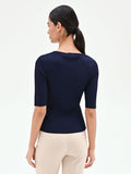 Maglia blu navy a costine con gioco di trasparenze