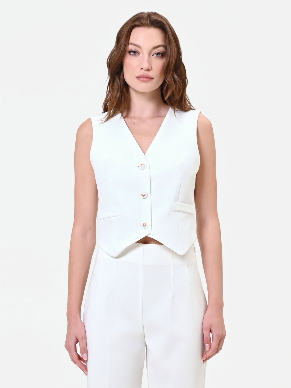 Gilet monopetto bianco in tessuto tecnico