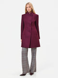 Cappotto bordeaux rosso con collo in piedi