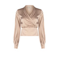 Blusa a portafoglio in raso tortora beige