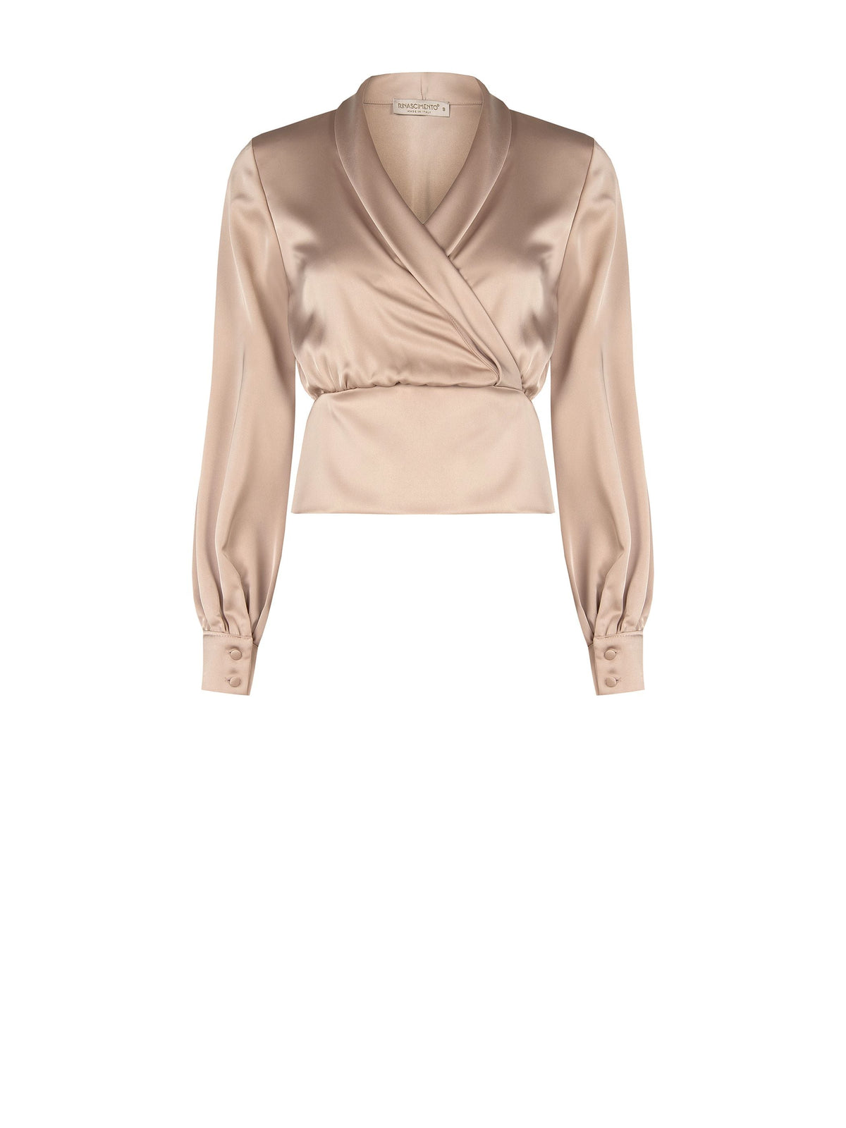 Blusa a portafoglio in raso tortora beige