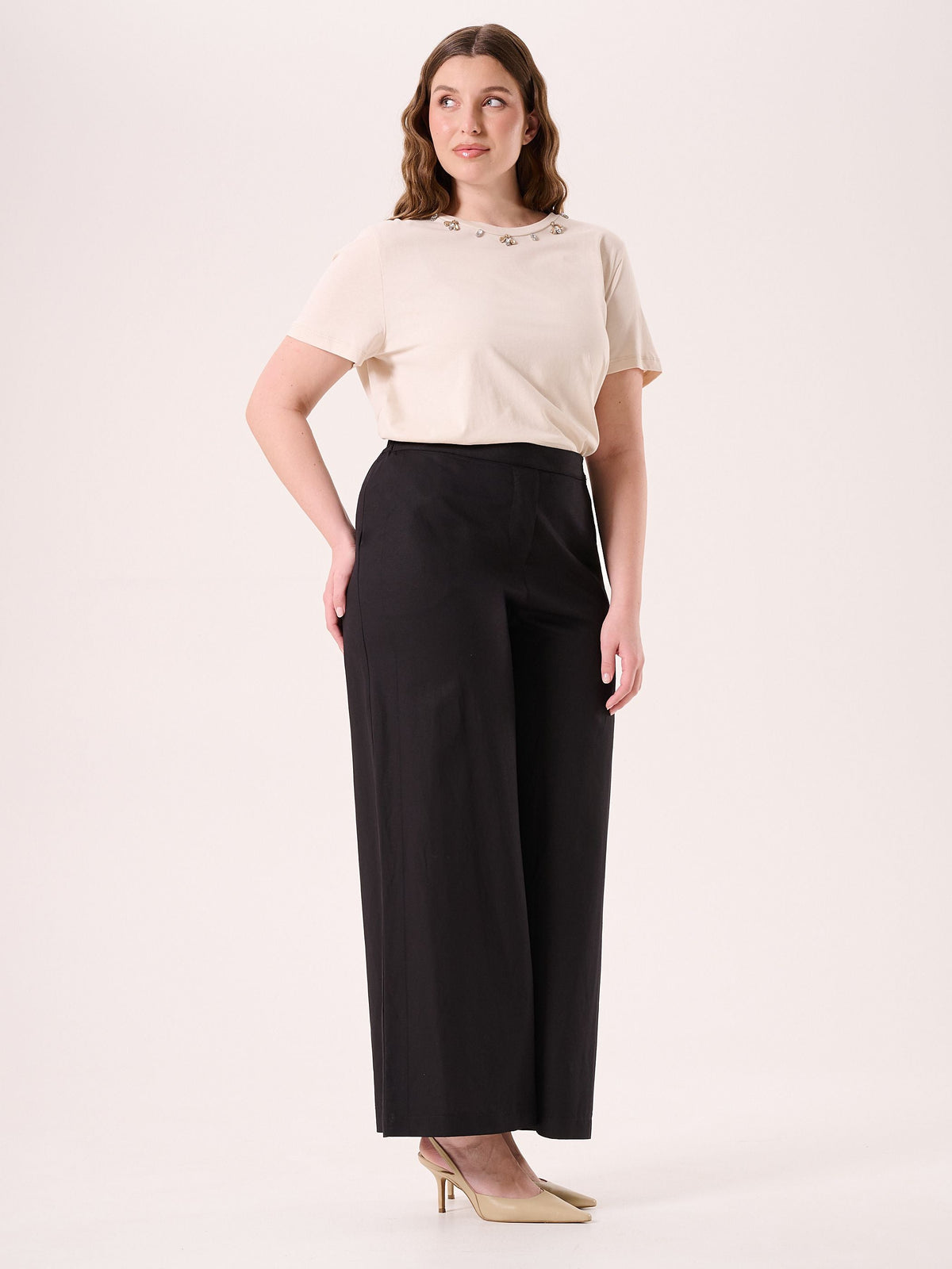 Pantaloni Curvy in Lino Viscosa Neri